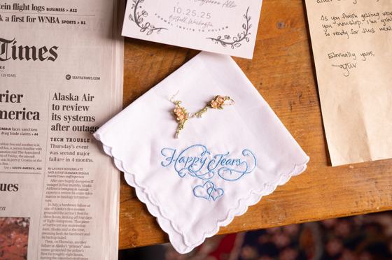 Heirloom letters laid out before the ceremony