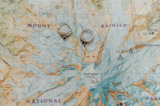Wedding rings set on a folded map