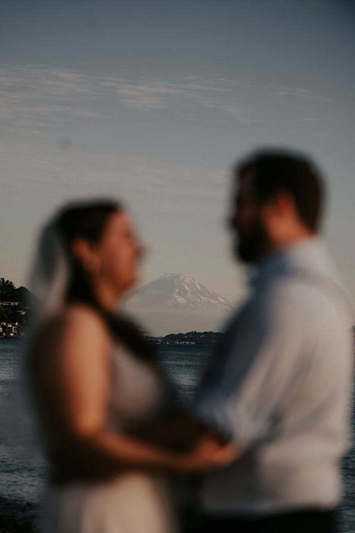 Couple looking out toward Mount Rainier