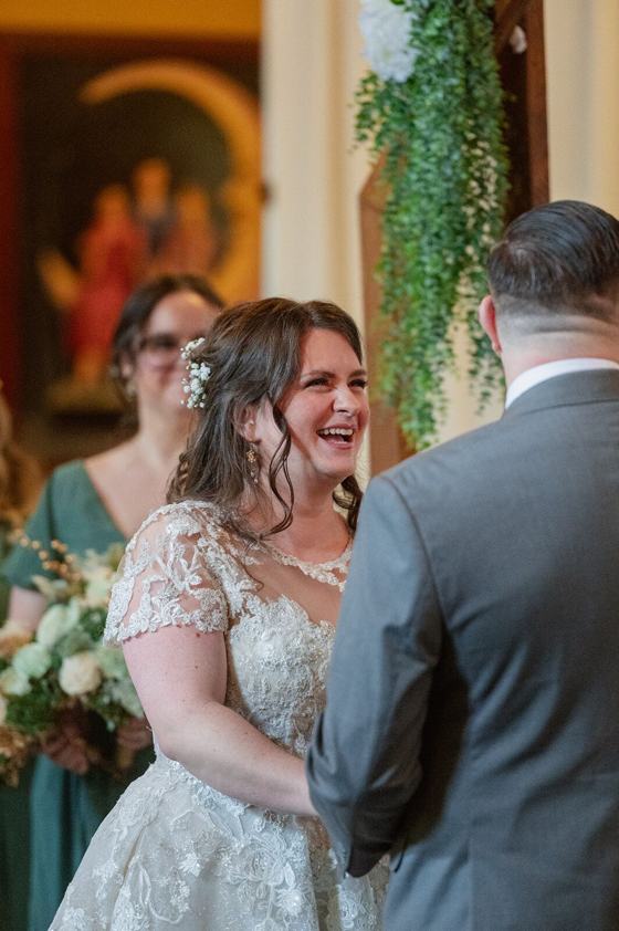 Laughter breaking out during a wedding ceremony